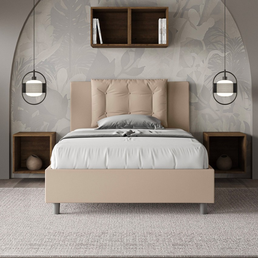 Letto contenitore imbottito 120x190 similpelle bianco ADELE