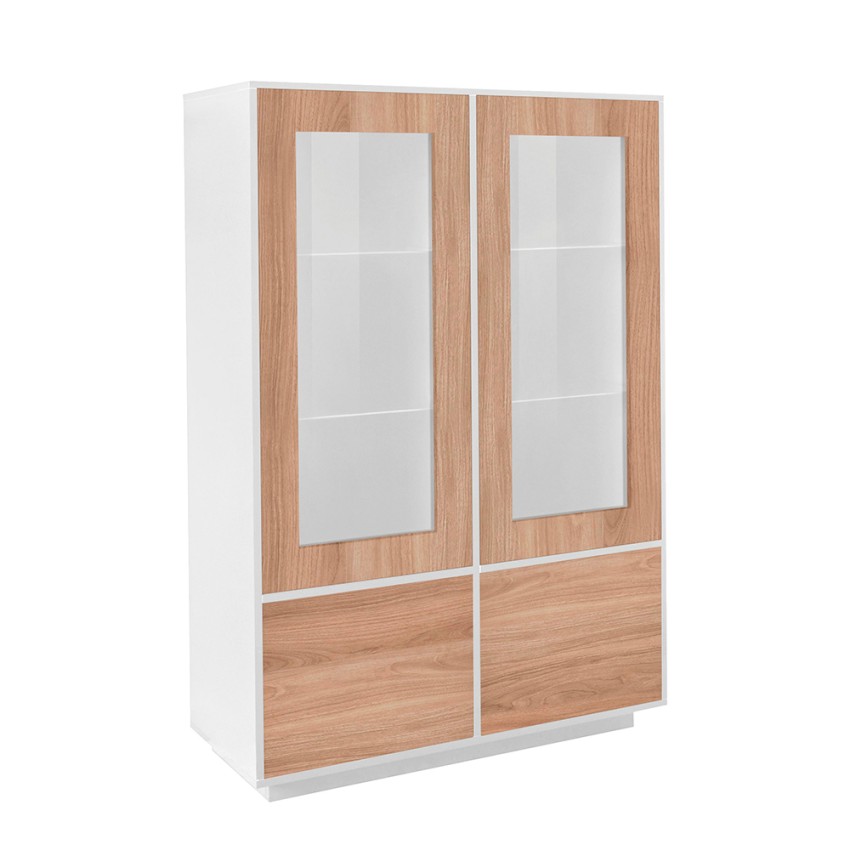 Syfe Wood credenza soggiorno alta con vetrina 100cm bianco legno