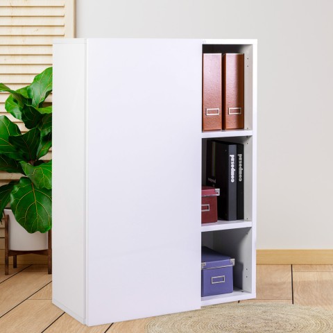 Libreria bassa verticale in legno bianco laccato 3 vani design moderno Alley