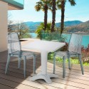 Tavolino Quadrato Bianco 70x70 cm con 2 Sedie Colorate Trasparenti Dune Terrace Offerta