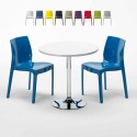 Tavolino Rotondo Bianco 70x70 cm con Base in Acciaio e 2 Sedie Colorate Ice Long Island Offerta