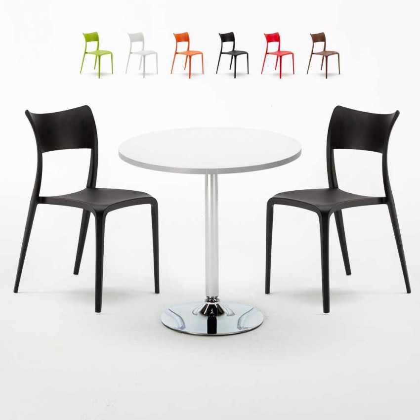 Tavolino Rotondo Bianco 70x70cm Con 2 Sedie Interno Parisienne Long Island Saldi