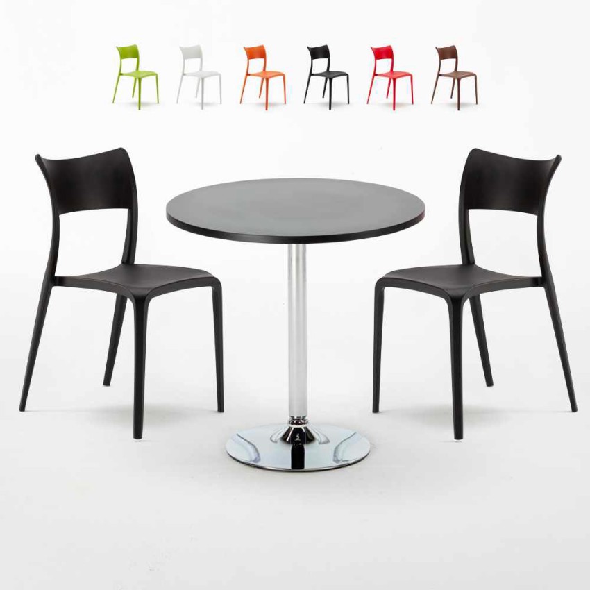 Tavolino Rotondo Nero 70x70cm Con 2 Sedie Interno Parisienne Cosmopolitan Sconti