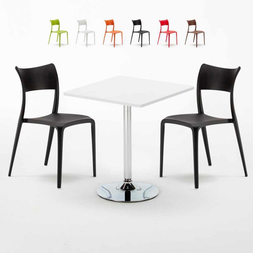 Tavolino Quadrato Bianco 70x70cm Con 2 Sedie Interno Parisienne Cocktail Sconti