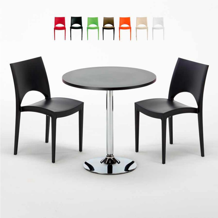 Tavolino Rotondo Nero 70x70 cm con 2 Sedie Colorate Paris Cosmopolitan Stock