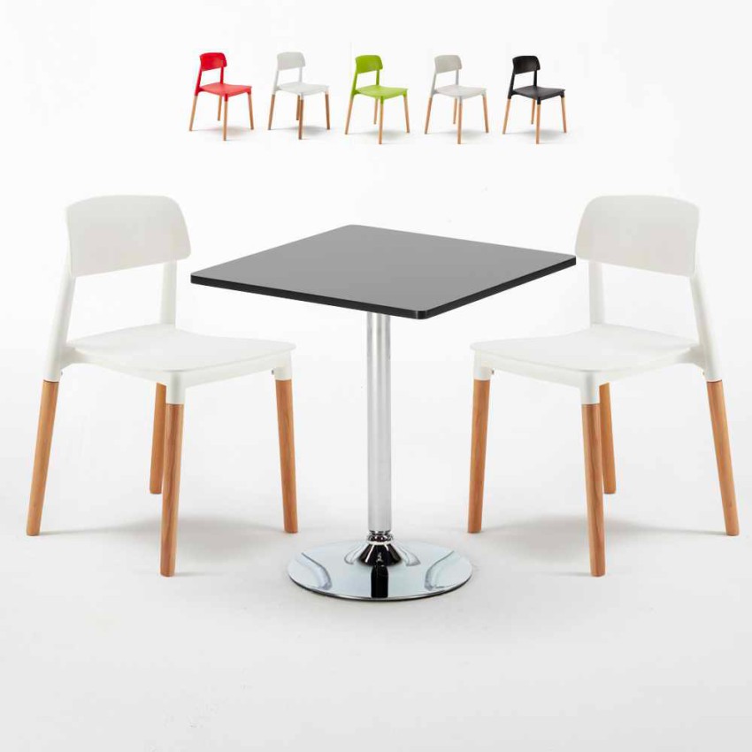 Tavolino Quadrato Nero 70x70cm Con 2 Sedie Interno Barcellona Mojito Vendita
