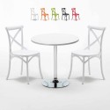 Tavolino Rotondo Bianco 70x70cm Con 2 Sedie Interno Vintage Long Island Vendita