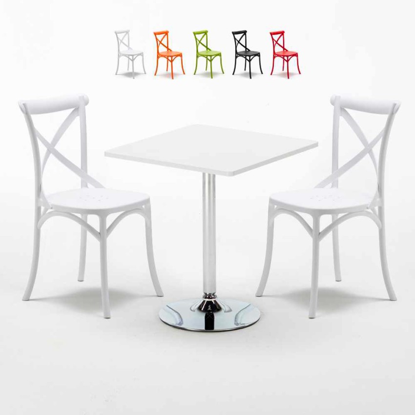 Tavolino Quadrato Bianco 70x70cm Con 2 Sedie Interno Vintage Cocktail Offerta