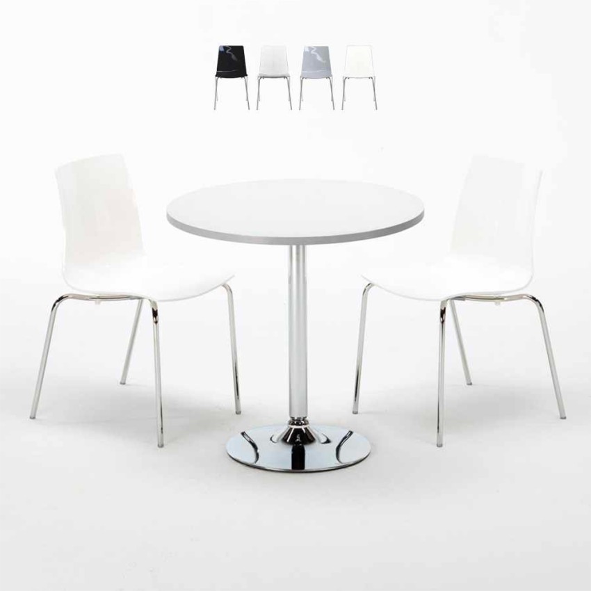 Tavolino Rotondo Bianco 70x70 cm con 2 Sedie Colorate Lollipop Silver Vendita