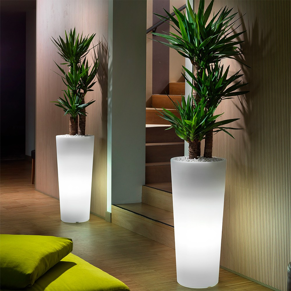 Vaso alto rotondo luminoso LED RGB portavasi giardino terrazza Genesis
