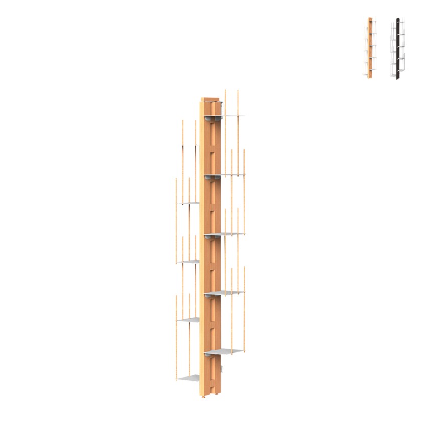 Libreria a parete verticale h150cm in legno 10 ripiani Zia Veronica WMH Promozione