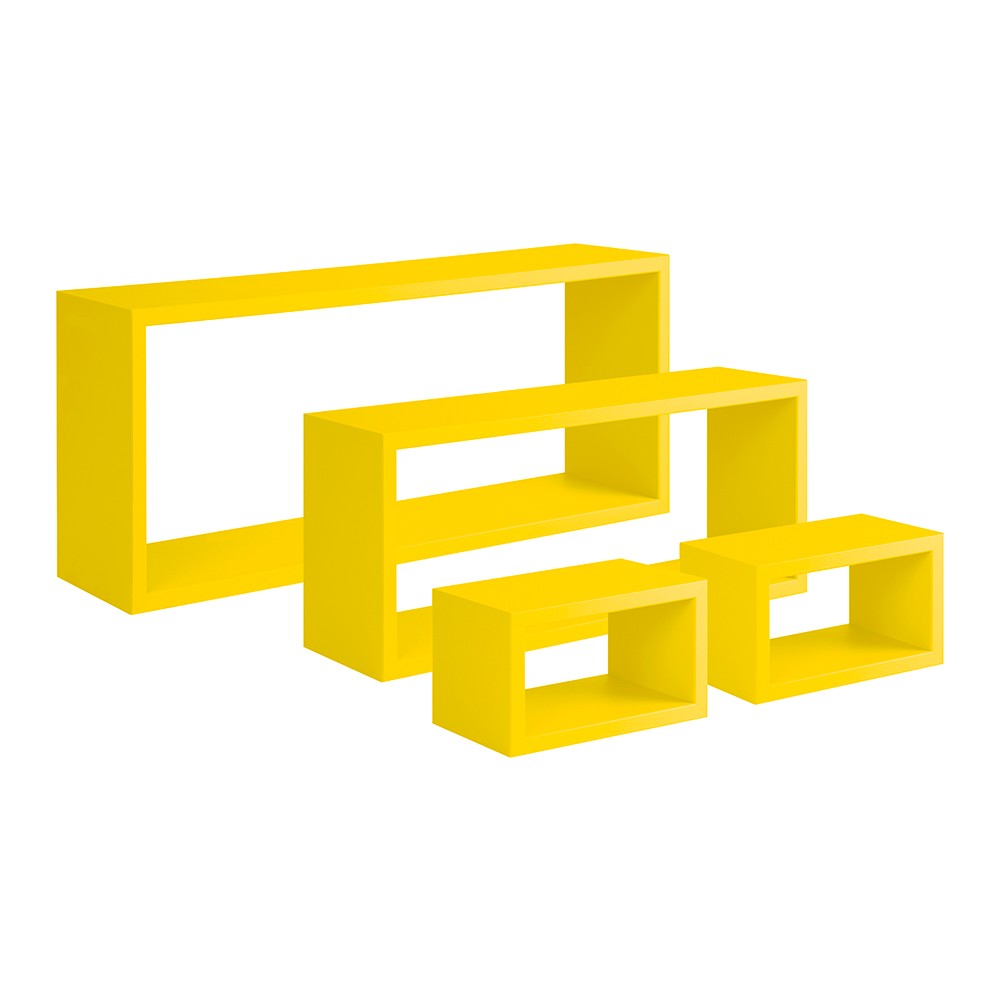 Set 4 mensole da parete cubo rettangolare scaffale moderno Merlino