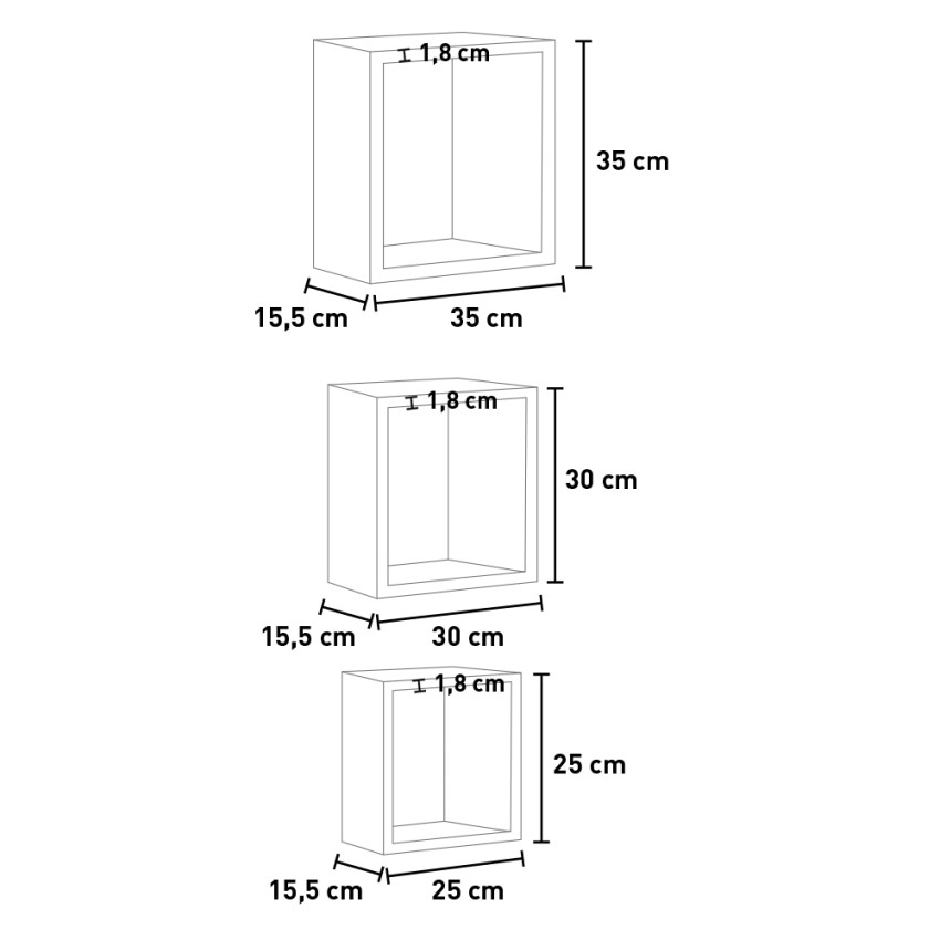 Set 3 mensole da parete moderno scaffale muro cubo Incubo Slim