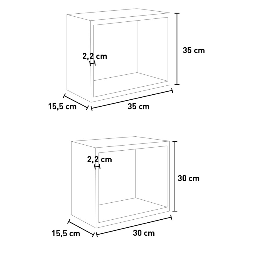 Ginevra set 2 mensole cubo da parete pensile scaffale design moderno