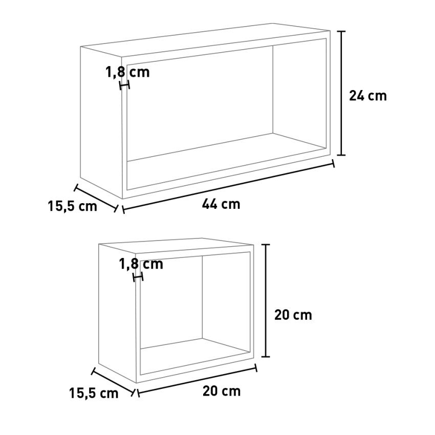 Mensole a cubo da parete Set di 3 pz componibile colore Noce mod. Tribù