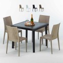 Tavolino Quadrato Nero 90x90 cm con 4 Sedie Colorate Bistrot Passion Vendita