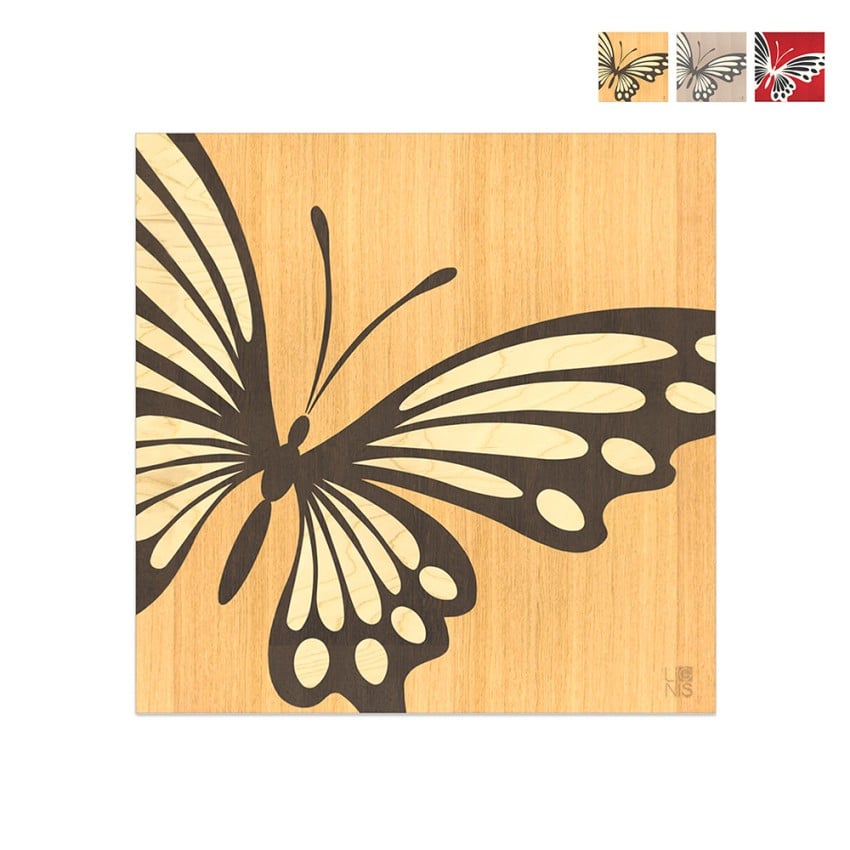 Quadro in legno intarsiato 75x75cm design moderno Butterfly Promozione