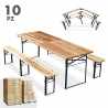 10 Set birreria pieghevole tavolo panche legno feste giardino sagre 220x80 stock Offerta