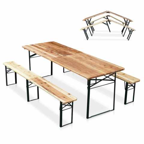 10 Set birreria pieghevole tavolo panche legno feste giardino sagre 220x80 stock