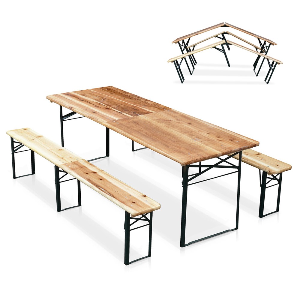 Set birreria pieghevole tavolo panche legno feste giardino sagre 220x80