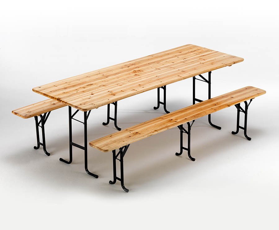 10 Set birreria tavolo panche legno feste sagre 220x80 3 gambe stock