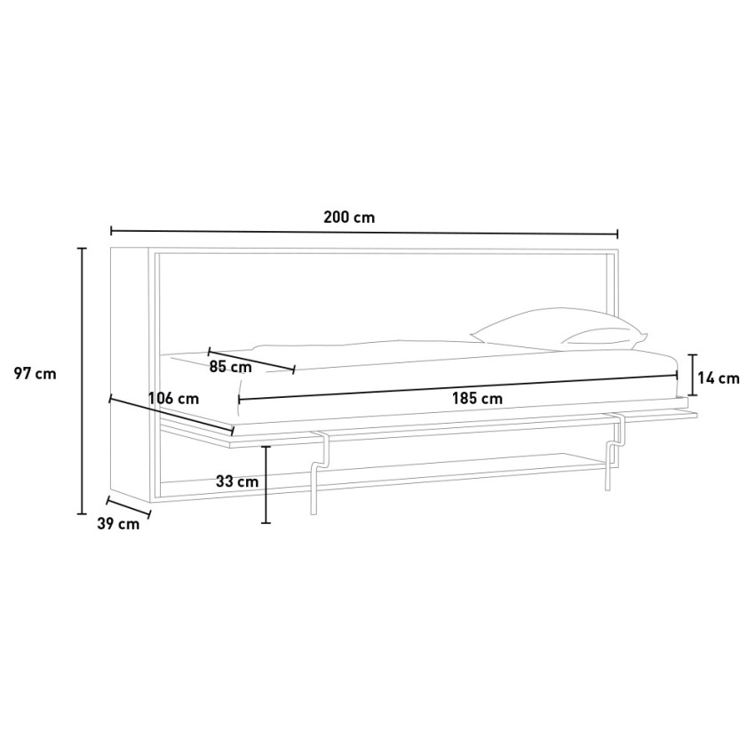 Kando BF letto singolo a scomparsa orizzontale bianco 85x185cm doghe