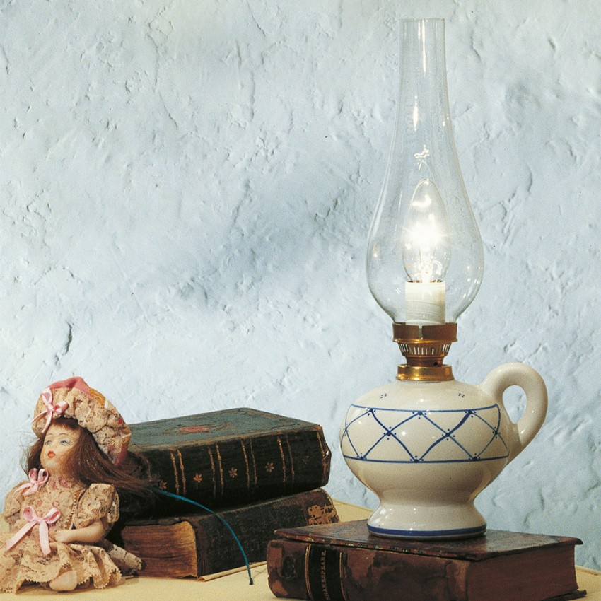 Lampada Da Tavolo Lume Vetro E Ceramica Design Classico Vintage Pompei T