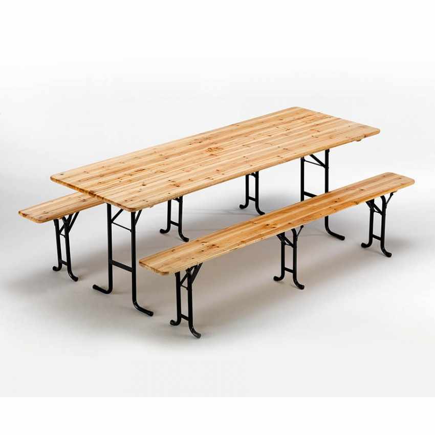 Set birreria tavolo panche legno feste giardino sagre 220x80 3 gambe Promozione
