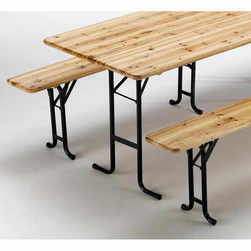 tavolo panche legno feste giardino sagre 220x80 3 gambe
