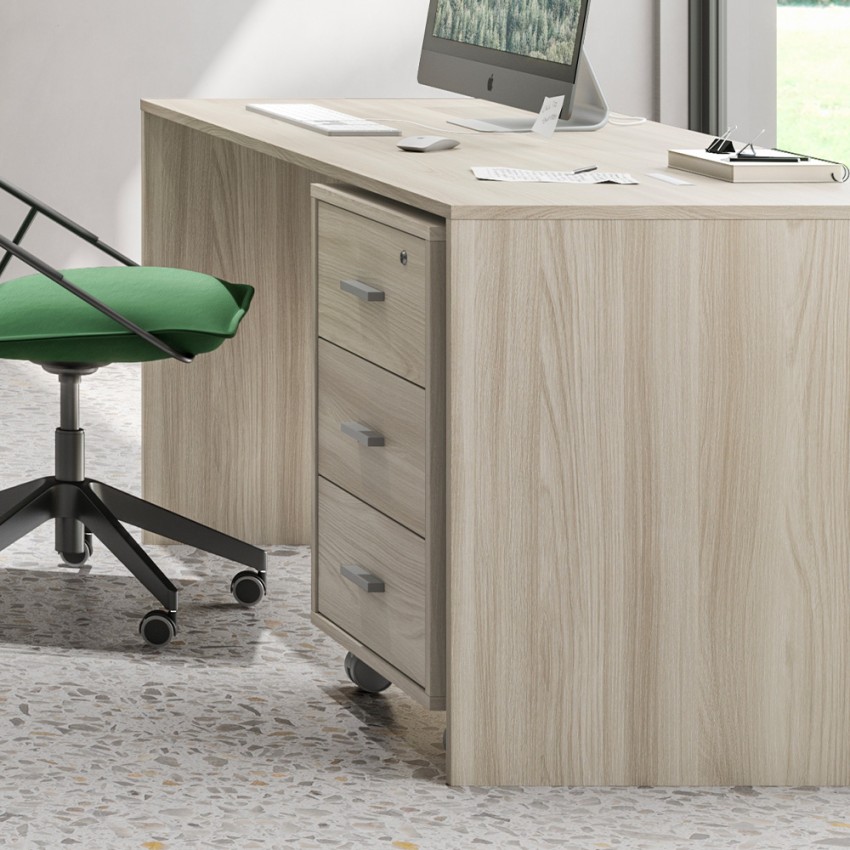 cassettiera ufficio legno chiave con ruote scrivania tavolo 3