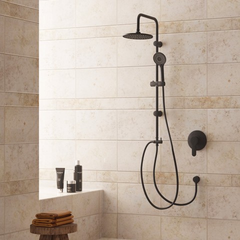 Colonna doccia acciaio nero doccino 4 getti bagno design moderno Mamba Promozione