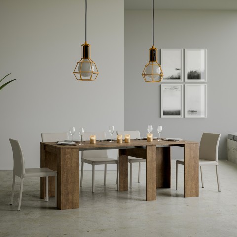 Consolle design allungabile 90x48-308cm tavolo pranzo legno Basic Noix