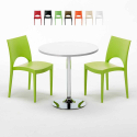Tavolino Rotondo Bianco 70x70 cm con 2 Sedie Colorate Paris Long Island Promozione