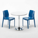 Tavolino Rotondo Bianco 70x70 cm con Base in Acciaio e 2 Sedie Colorate Ice Long Island Costo