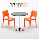 Tavolino Rotondo Nero 70x70 cm con 2 Sedie Colorate Paris Cosmopolitan Promozione