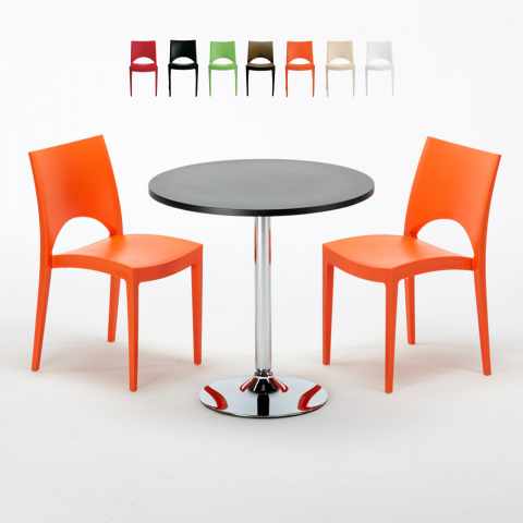Tavolino Rotondo Nero 70x70 cm con 2 Sedie Colorate Paris Cosmopolitan