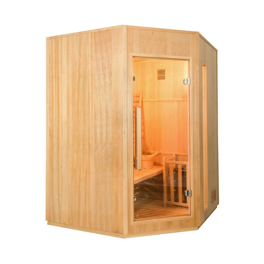 Sauna Finlandese Angolare In Legno 3 Posti Da Casa Stufa Elettrica Zen 3C