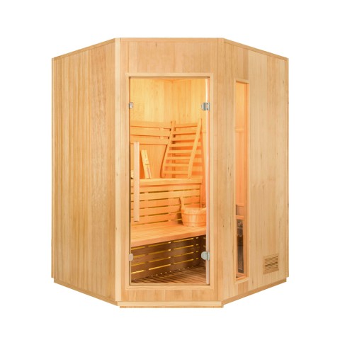 Sauna finlandese angolare in legno 3 posti da casa stufa elettrica Zen 3C