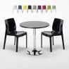 Tavolino Rotondo Nero 70x70 cm con 2 Sedie Colorate Ice Cosmopolitan Promozione