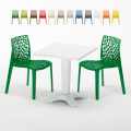 Tavolino Quadrato Bianco 70x70 cm con 2 Sedie Colorate Gruvyer Patio Promozione