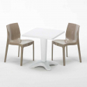 Tavolino Quadrato Bianco 70x70 cm con 2 Sedie Colorate Ice Patio Misure