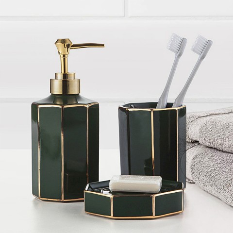 Set accessori bagno portaspazzolini dispenser portasapone scopino Emerald