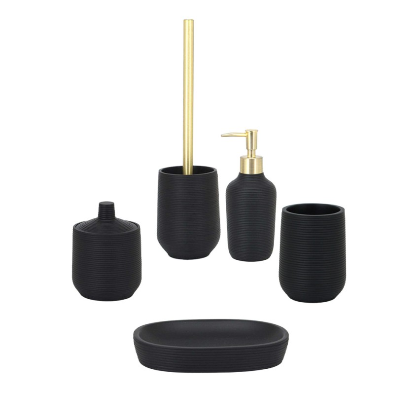Ebony set accessori bagno nero portasapone portaspazzolini scopino