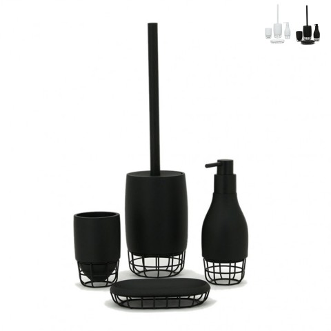 Set accessori bagno bianco nero portaspazzolini dispenser portasapone scopino Grid Promozione