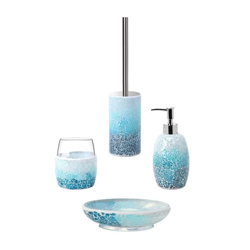 Set accessori bagno in vetro blu