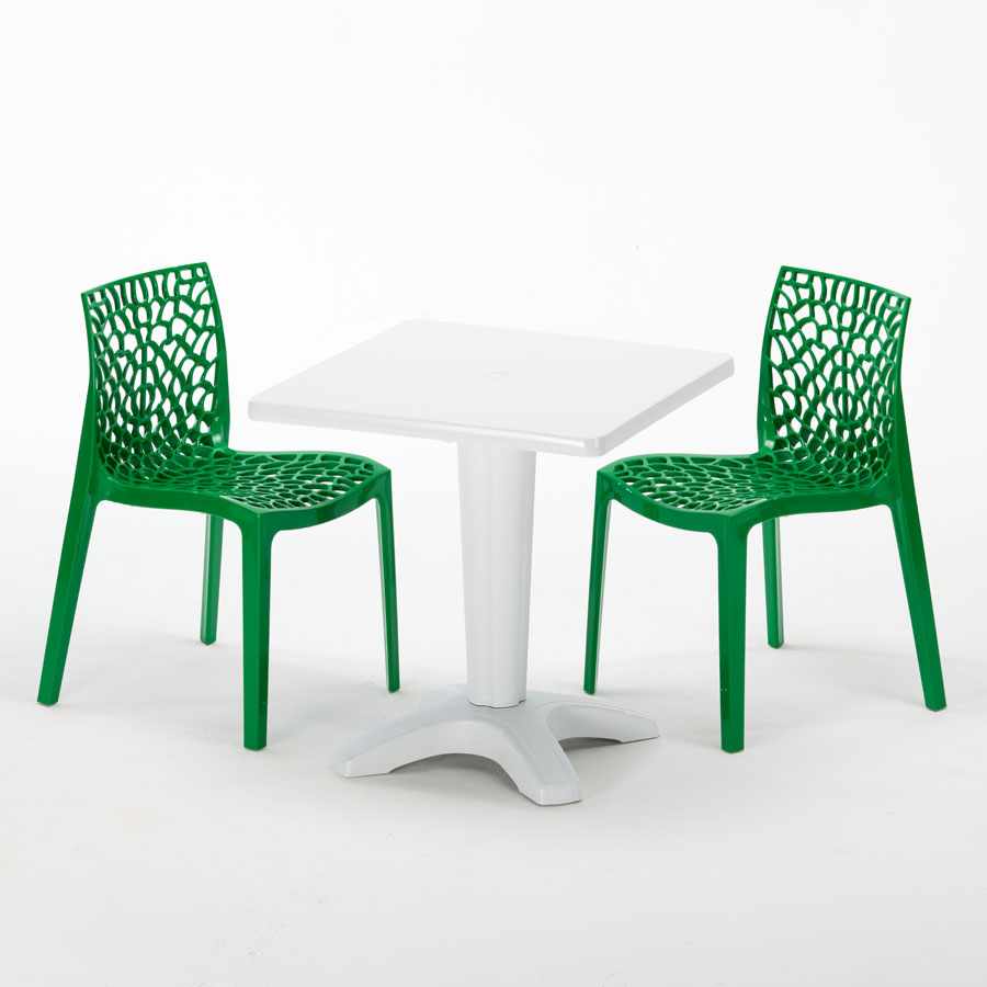 Tavolino Quadrato Bianco 70x70 Cm Con 2 Sedie Colorate Gruvyer Patio