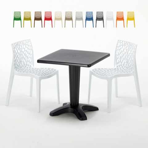 Tavolino Quadrato Nero 70x70 cm con 2 Sedie Colorate Gruvyer Aia