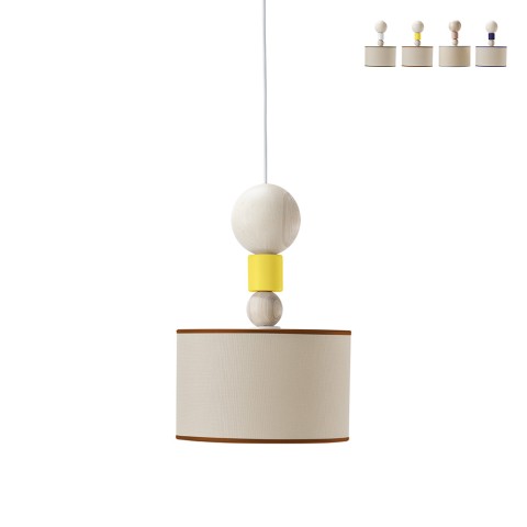 Lampada design a sospensione soffitto legno tessuto Spiedino 24D