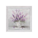 Quadro dipinto a mano vaso fiori viola tela con cornice 30x30cm W602 Saldi