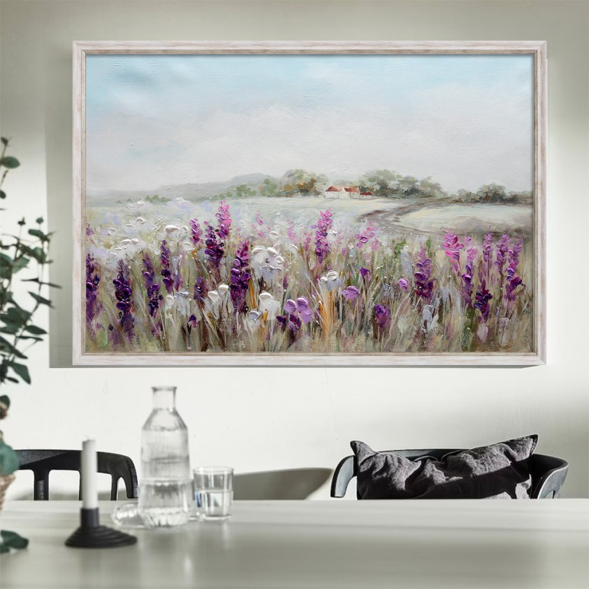 Quadro dipinto a mano su tela paesaggio campo di fiori 60x90cm W619